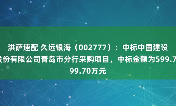 洪萨速配 久远银海（002777）：中标中国建设银行股份有限公司青岛市分行采购项目，中标金额为599.70万元