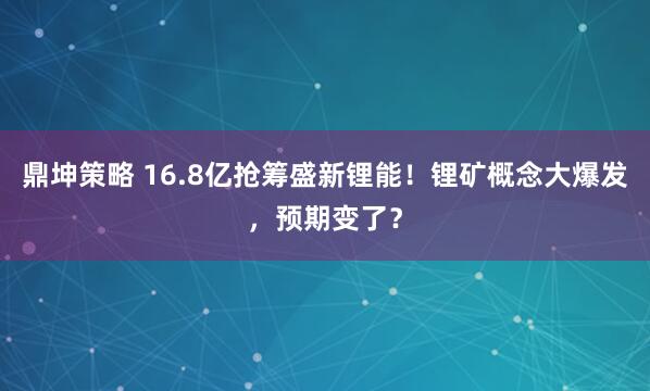 鼎坤策略 16.8亿抢筹盛新锂能！锂矿概念大爆发，预期变了？