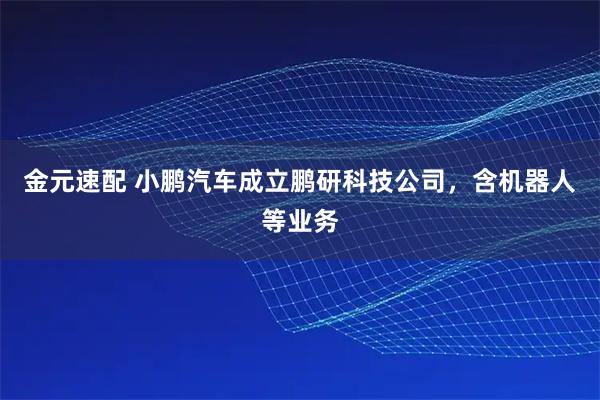 金元速配 小鹏汽车成立鹏研科技公司，含机器人等业务