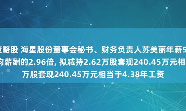 策略股 海星股份董事会秘书、财务负责人苏美丽年薪54.88万是公司人均薪酬的2.96倍, 拟减持2.62万股套现240.45万元相当于4.38年工资
